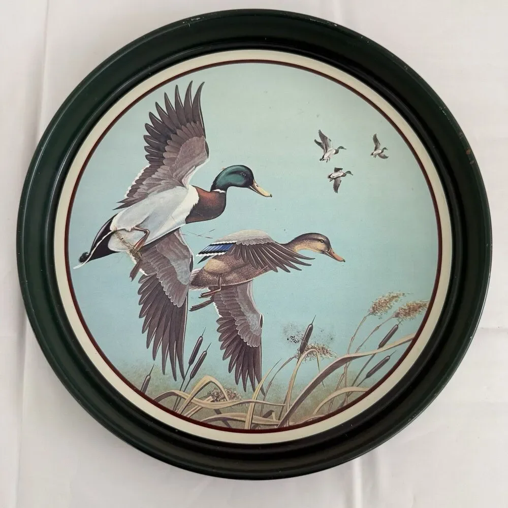 Vtg Avon Mallards in Flight Chesapeake Collection Metal Serving Tray Barware 12